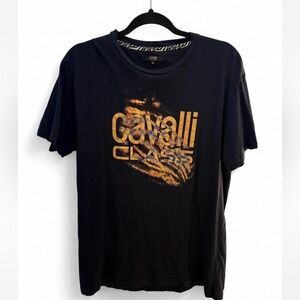 Cavalli Class Men's Black and Gold Graphic Tee